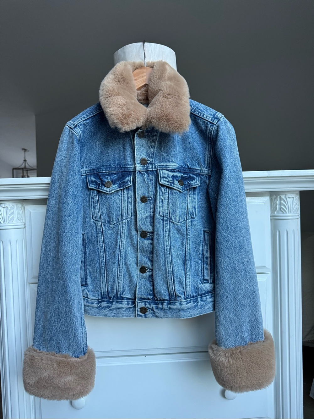 Reformation Jeans Denim Jacket with Plush Collar & Cuffs Size S